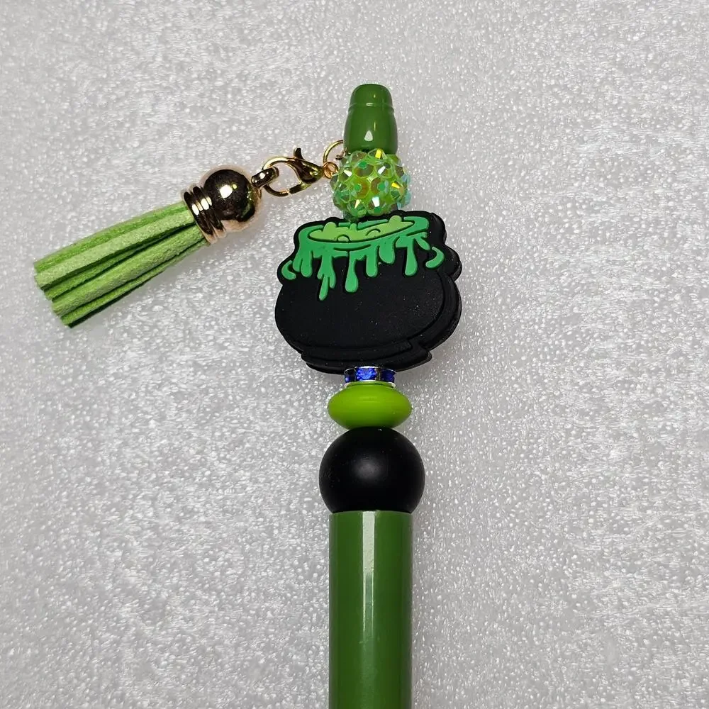8 Halloween Beaded Ink Pens With Tassel Charm Silicone Beads Refills Included
